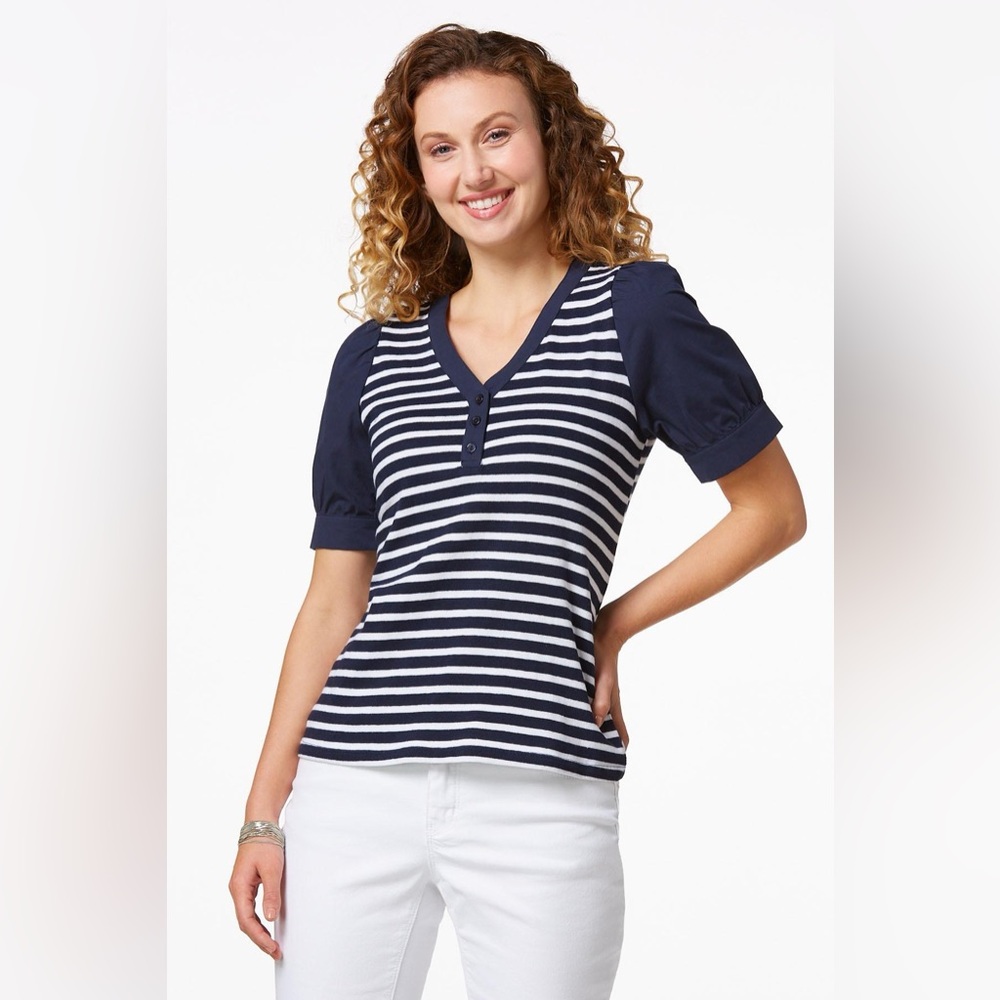 Cato STRIPE CONTRASTING PUFF
SLEEVE TOP